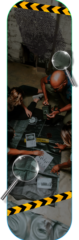 Corporate escape room with team collaborating on immersive challenges