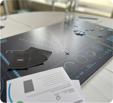 Business simulation session with strategic decision-making